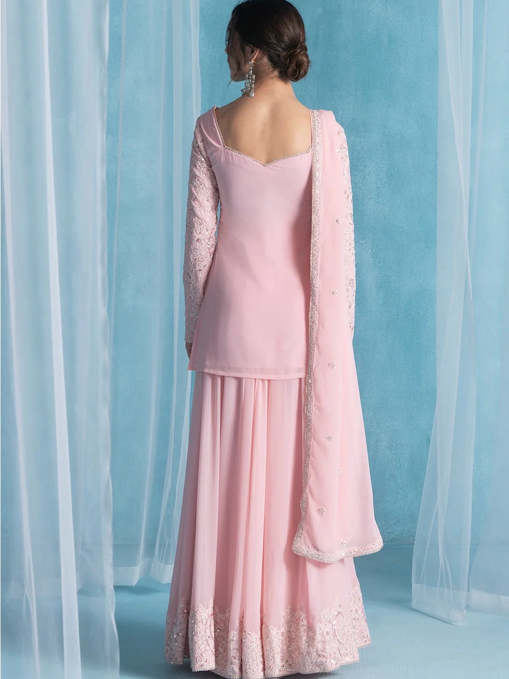 Light Pink Embroidered Lucknowi Sharara Suit — image 4 of 8